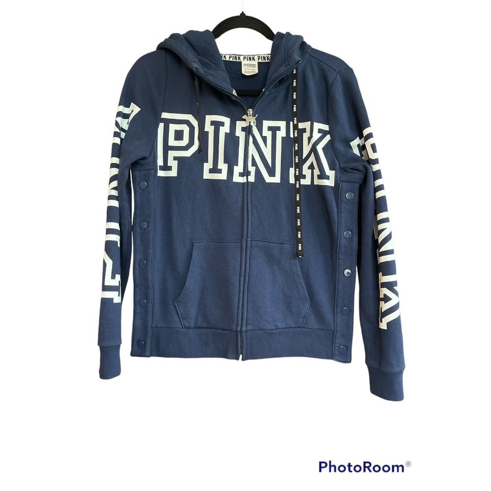 Pink Navy Blue Zip Up Hoodie.  Womens Size S